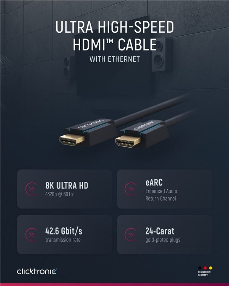 ClickTronic HDMI™-kabel med ultrahög hastighet Premiumkabel | 1x HDMI™-kontakt 1x HDMI™-kontakt | 1,0 m | UHD 8K @ 60 Hz