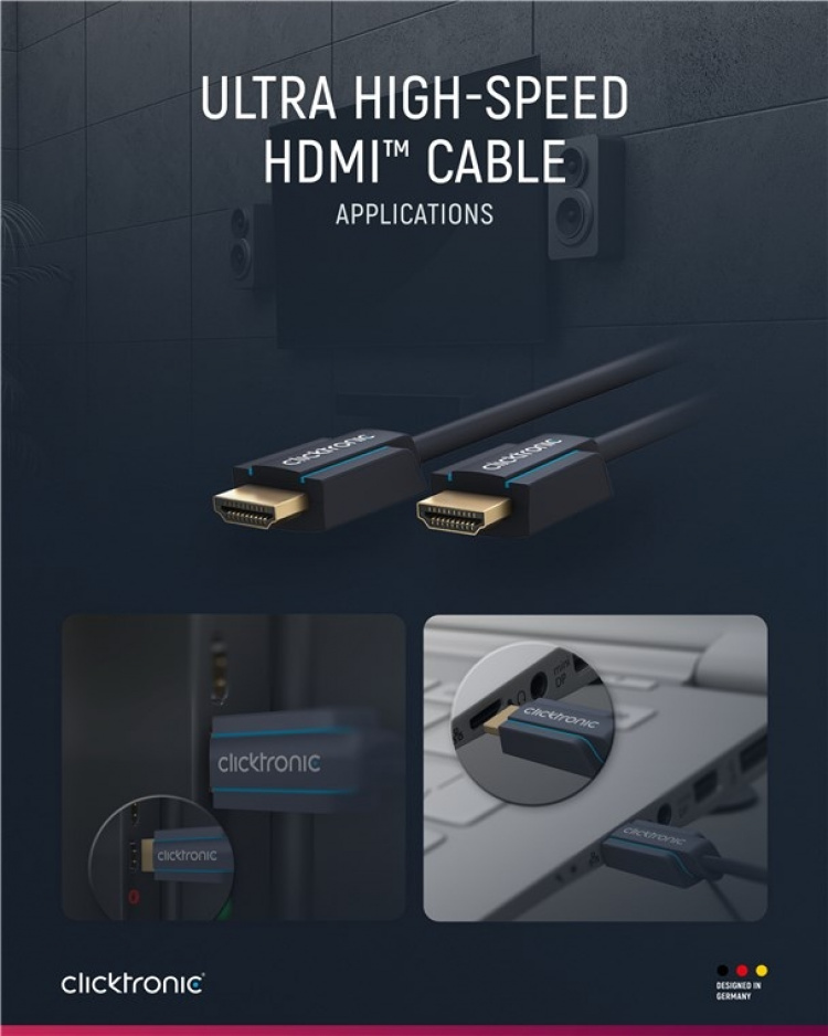 ClickTronic HDMI™-kabel med ultrahög hastighet Premiumkabel | 1x HDMI™-kontakt 1x HDMI™-kontakt | 1,0 m | UHD 8K @ 60 Hz