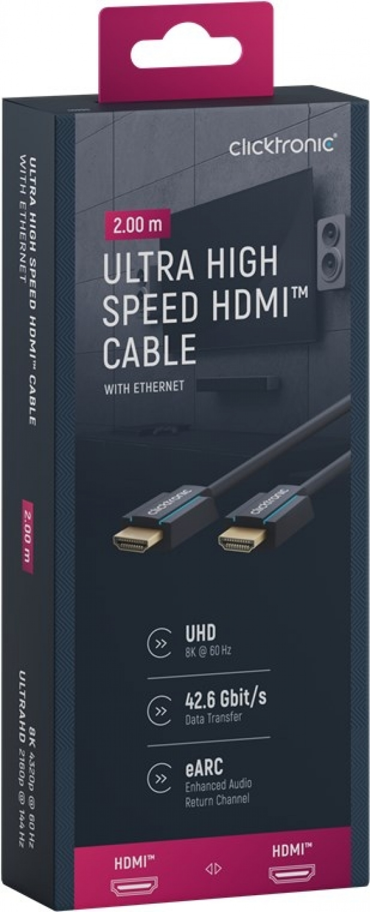ClickTronic HDMI™-kabel med ultrahög hastighet Premiumkabel | 1x HDMI™-kontakt 1x HDMI™-kontakt | 2,0 m | UHD 8K @ 60 Hz