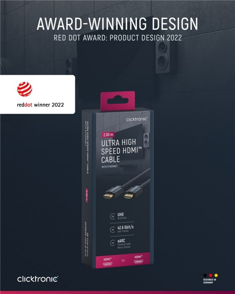 ClickTronic HDMI™-kabel med ultrahög hastighet Premiumkabel | 1x HDMI™-kontakt 1x HDMI™-kontakt | 2,0 m | UHD 8K @ 60 Hz