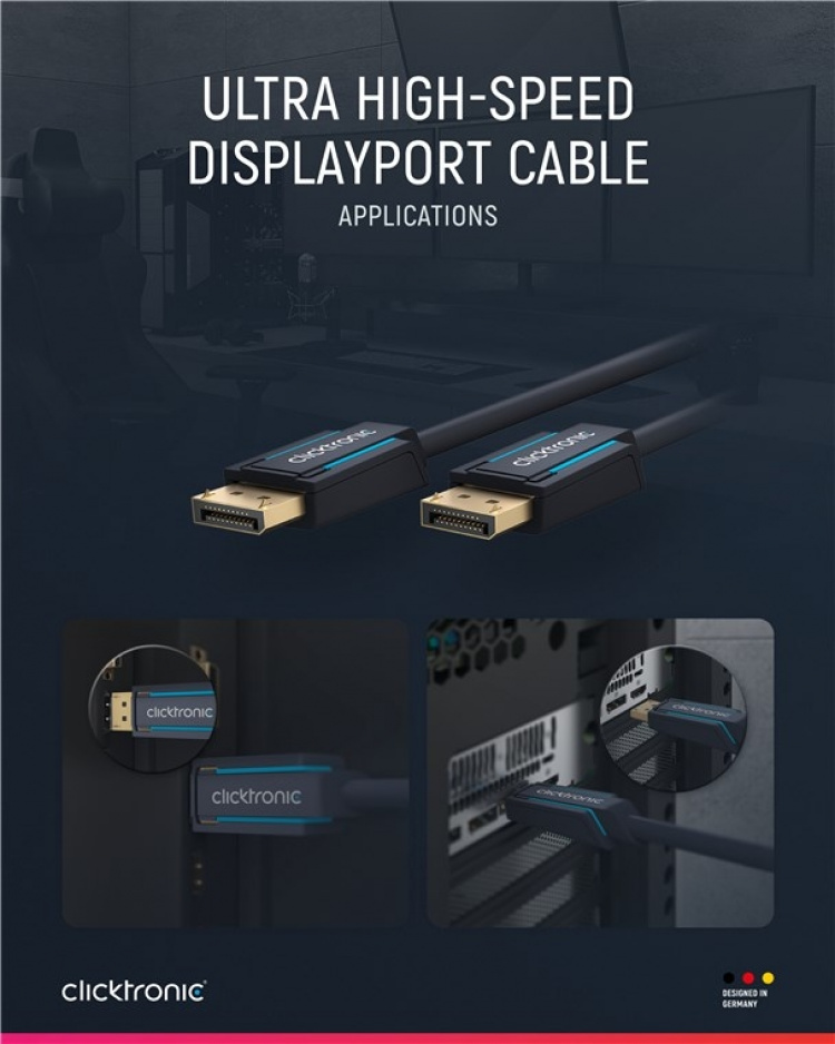 ClickTronic DisplayPort™-kabel Premiumkabel | 1x DisplayPort™-kontakt 1x DisplayPort™-kontakt | 1,0 m | UHD 8K @ 60 Hz