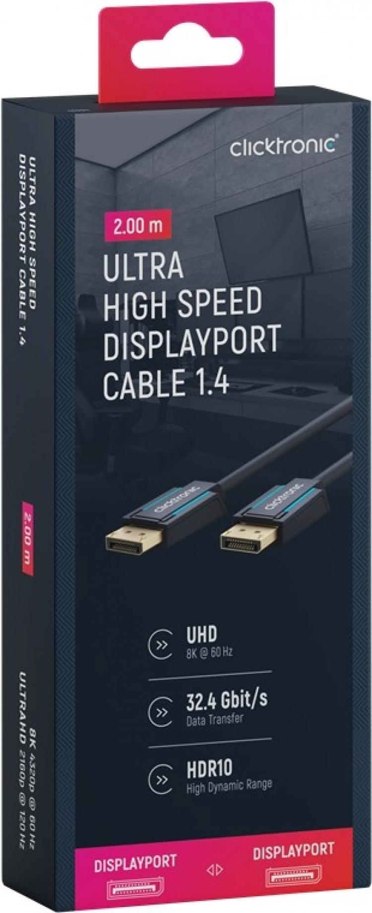 ClickTronic DisplayPort™-kabel Premiumkabel | 1x DisplayPort™-kontakt 1x DisplayPort™-kontakt | 2,0 m | UHD 8K @ 60 Hz