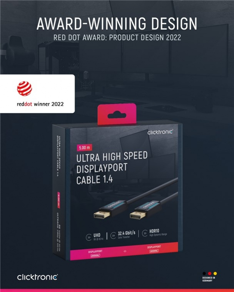 ClickTronic DisplayPort™-kabel Premiumkabel | 1x DisplayPort™-kontakt 1x DisplayPort™-kontakt | 5,0 m | UHD 8K @ 60 Hz