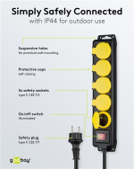 Goobay Grenuttag, 5 uttag, stänkskydd, 3 m 5 jordat grenuttag med skyddskåpor, lämpliga för utomhusbruk