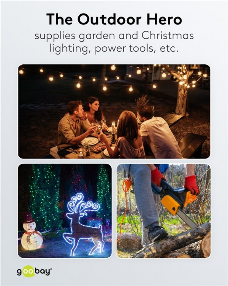 Goobay Grenuttag, 5 uttag, stänkskydd, 3 m 5 jordat grenuttag med skyddskåpor, lämpliga för utomhusbruk