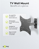Goobay TV-seinäkiinnike Basic FULLMOTION (S) 23-42 tuuman (58-107 cm) televisioille, täysin liikkuva (kääntyvä ja kallistuva) 20 kg:n painoon asti Goobay TV-seinäkiinnike Basic FULLMOTION (S) 23-42 tuuman (58-107 cm) televisioille, täysin liikkuva (kääntyvä ja kallistuva) 20 kg:n painoon asti