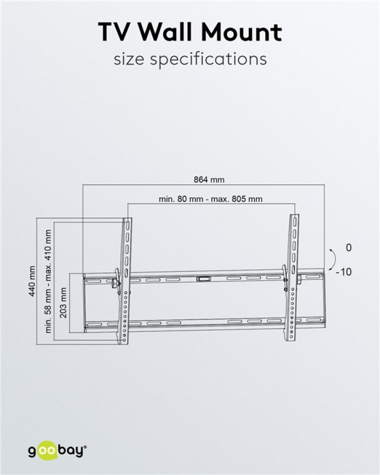 Goobay TV-seinäkiinnike Basic TILT (XL) 43-100 tuuman (109-254 cm) televisioille, kallistettavissa 75 kg:n painoon asti