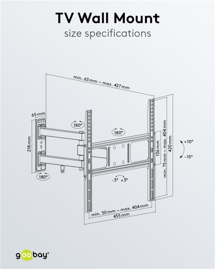 Goobay TV-väggfäste Basic FULLMOTION (M) för TV-apparater från 32 till 55 tum (81-140 cm), helt mobil (vridbart och lutat) upp till 35 kg
