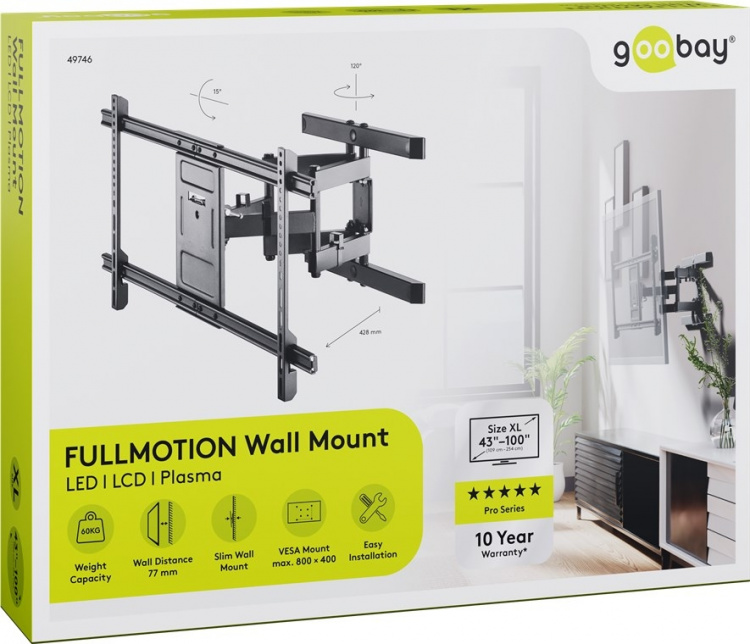 Goobay TV-väggfäste Pro FULLMOTION (XL) för TV-apparater från 43 till 100 tum (109-254 cm), helt mobilt (vridbart och lutat) upp till 60 kg Goobay TV-väggfäste Pro FULLMOTION (XL) för TV-apparater från 43 till 100 tum (109-254 cm), helt mobilt (vridbart och lutat) upp till 60 kg