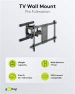 Goobay TV-väggfäste Pro FULLMOTION (XL) för TV-apparater från 43 till 100 tum (109-254 cm), helt mobilt (vridbart och lutat) upp till 60 kg Goobay TV-väggfäste Pro FULLMOTION (XL) för TV-apparater från 43 till 100 tum (109-254 cm), helt mobilt (vridbart och lutat) upp till 60 kg