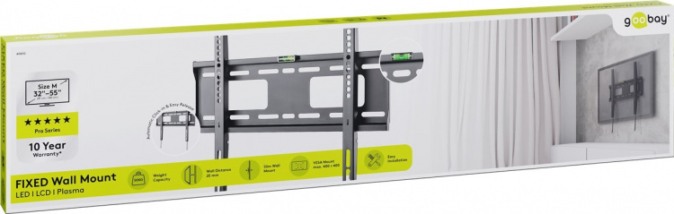 Goobay TV-väggfäste Pro FIXED (M) för TV-apparater från 32 till 55 tum (81-140 cm) (upp till 50 kg)