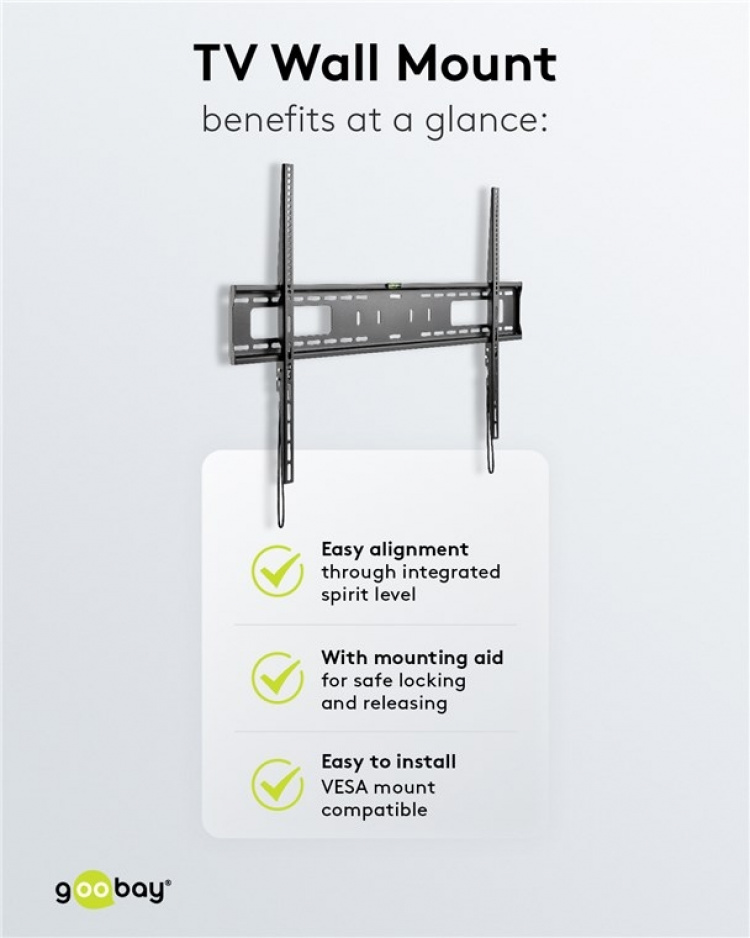 Goobay TV-väggfäste Pro FIXED (XL) för tv-apparater från 43 till 100 tum (109-254 cm) till 75 kg Goobay TV-väggfäste Pro FIXED (XL) för tv-apparater från 43 till 100 tum (109-254 cm) till 75 kg