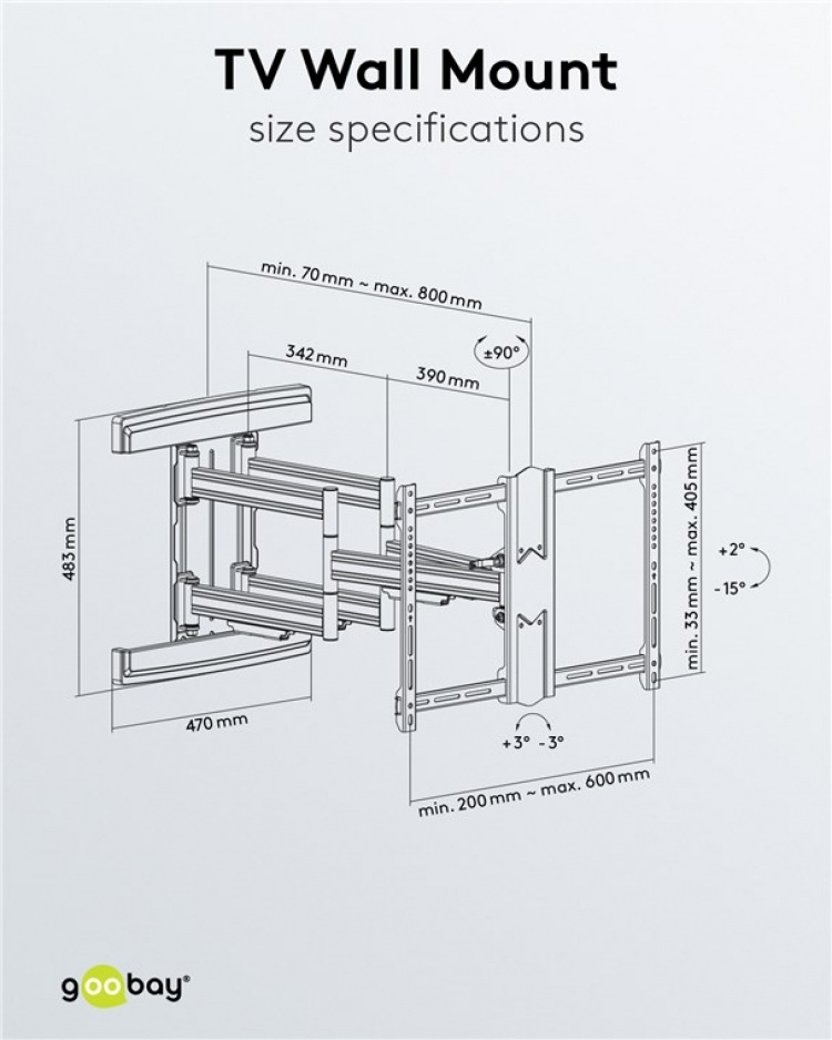 Goobay TV-väggfäste Pro FULLMOTION (L) wide Range för TV-apparater från 37 till 70 tum (94-178 cm), helt mobil (svängbar och lutande) upp till 70 kg