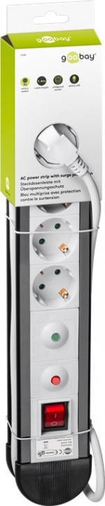 Goobay Grenuttag med överspänningsskydd, 4 uttag, 1,4m 4 jordat grenuttag med brytare