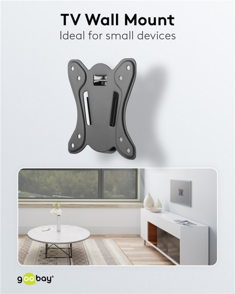Goobay TV-väggfäste Basic FIXED (storlek S) för TV-apparater och monitorer mellan 23 och 42 tum (58-107 cm) upp till 25 kg Goobay TV-väggfäste Basic FIXED (storlek S) för TV-apparater och monitorer mellan 23 och 42 tum (58-107 cm) upp till 25 kg