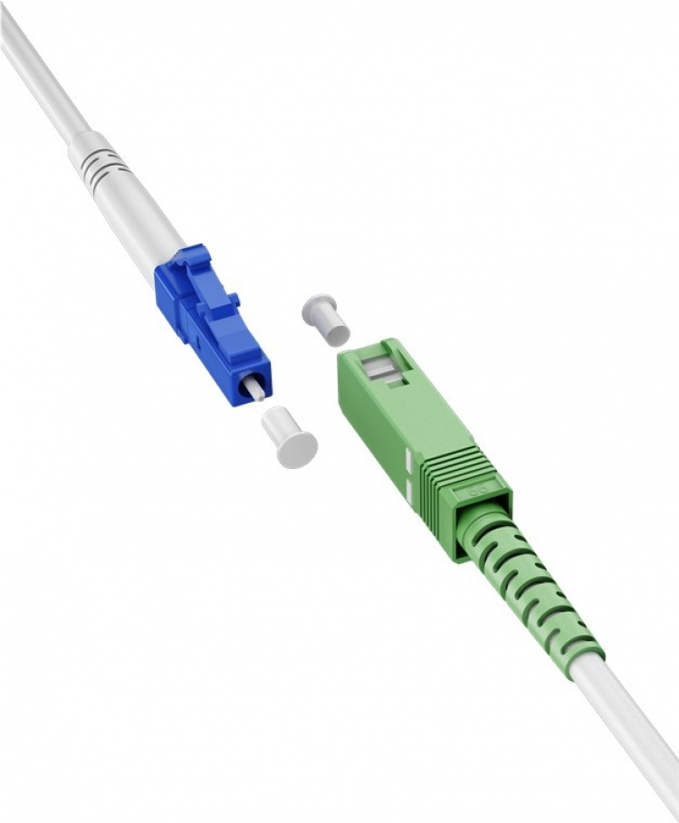 Goobay Fiberoptisk kabel (FTTH), Singlemode (OS2) White, vit (Simplex), 15 m plugg SC-APC (8°) > LC plugg (UPC), halogenfri kabelhölje (LSZH)