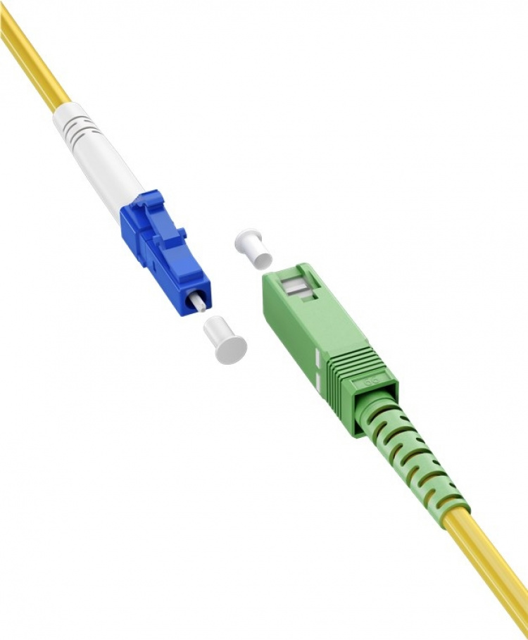 Goobay Fiberoptisk kabel (FTTH), Singlemode (OS2) Yellow, gul (Simplex), 1 m plugg SC-APC (8°) > LC plugg (UPC), halogenfri kabelhölje (LSZH)