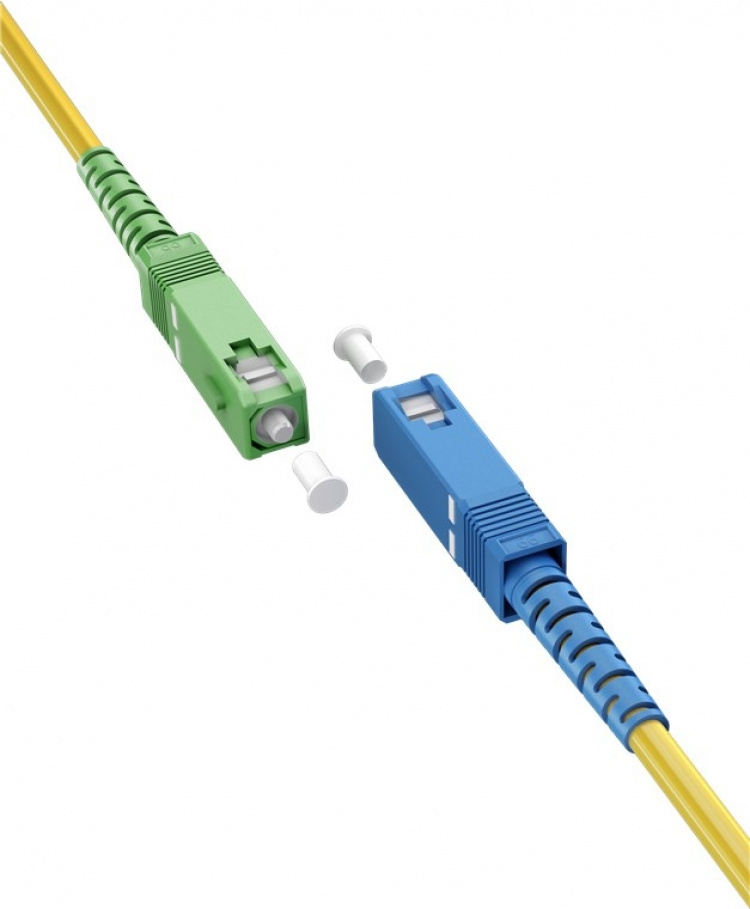 Goobay Fiberoptisk kabel (FTTH), Singlemode (OS2) Yellow, gul (Simplex), 30 m plugg SC-APC (8°) > SC plugg (UPC), halogenfri kabelhölje (LSZH)