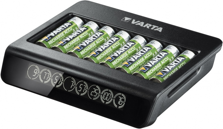 Varta LCD Multi Charger+ (typ 57681) laddar upp till 8x AA- eller AAA-batterier (NiMH) samtidigt