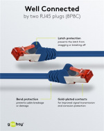 Goobay Patchkabel CAT 6, S/FTP (PiMF), blå, 3 m kopparledare (CU), halogenfri kabelhölje (LSZH)