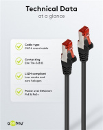 Goobay Patchkabel CAT 6, S/FTP (PiMF), svart, 0,5 m kopparledare (CU), halogenfri kabelhölje (LSZH)