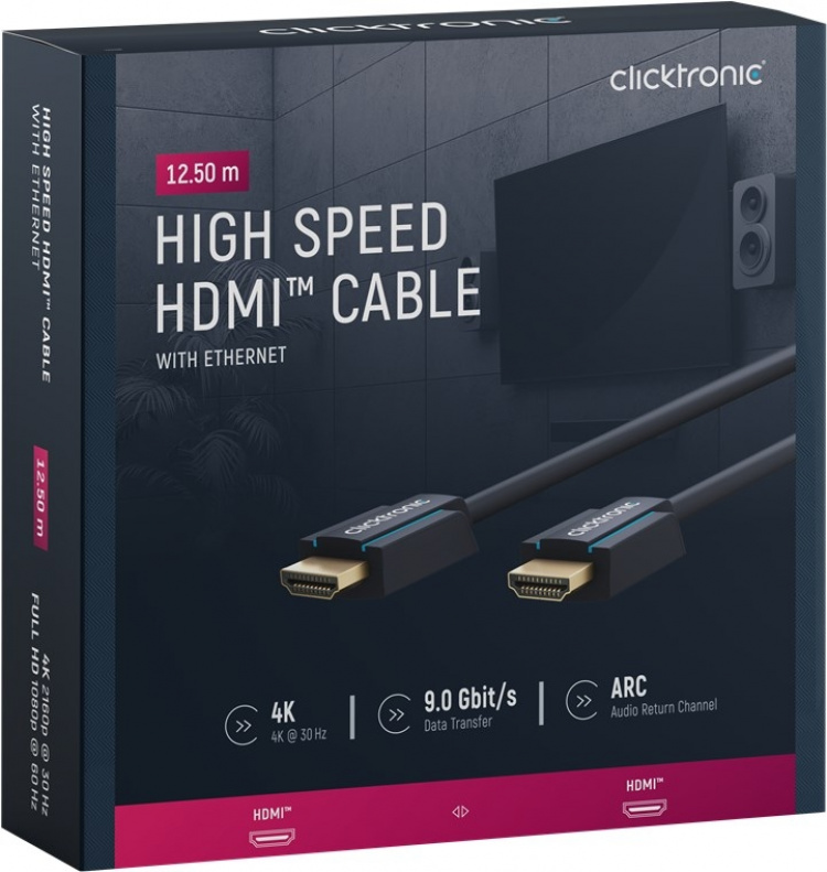 ClickTronic Höghastighets HDMI™-kabel Premiumkabel | 1x HDMI™-kontakt 1x HDMI™-kontakt | 12,5 m | UHD 4K @ 30 Hz