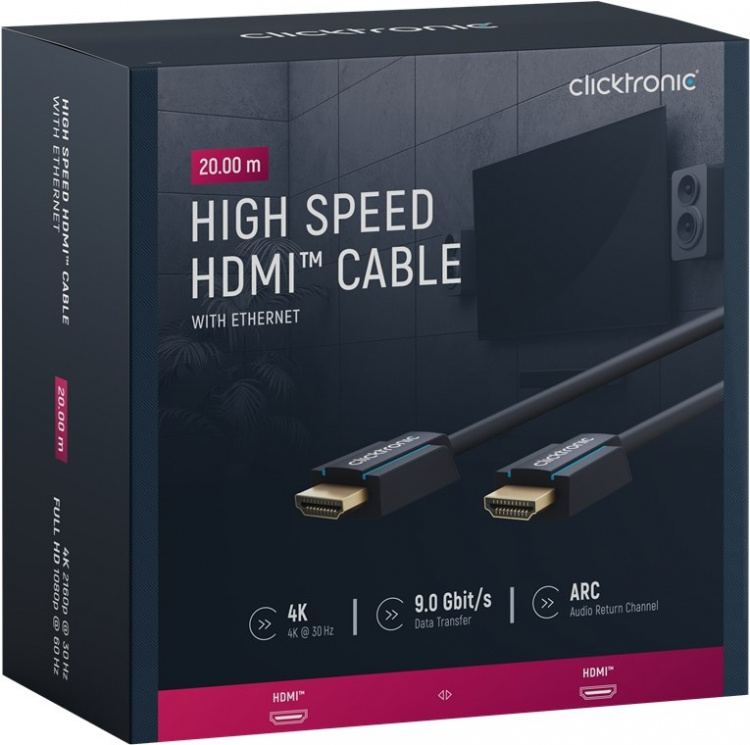 ClickTronic Höghastighets HDMI™-kabel Premiumkabel | 1x HDMI™-kontakt 1x HDMI™-kontakt | 20,0 m | UHD 4K @ 30 Hz