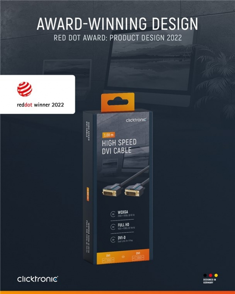 ClickTronic DVI-kabel Premiumkabel | 1x DVI-kontakt 1x DVI-kontakt | 1,0 m | WQXGA @ 60 Hz