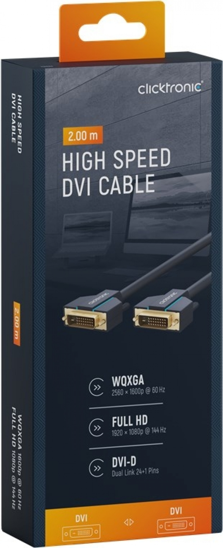 ClickTronic DVI-kabel Premiumkabel | 1x DVI-kontakt 1x DVI-kontakt | 2,0 m | WQXGA @ 60 Hz