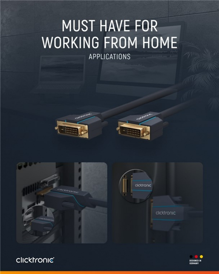 ClickTronic DVI-kabel Premiumkabel | 1x DVI-kontakt 1x DVI-kontakt | 2,0 m | WQXGA @ 60 Hz