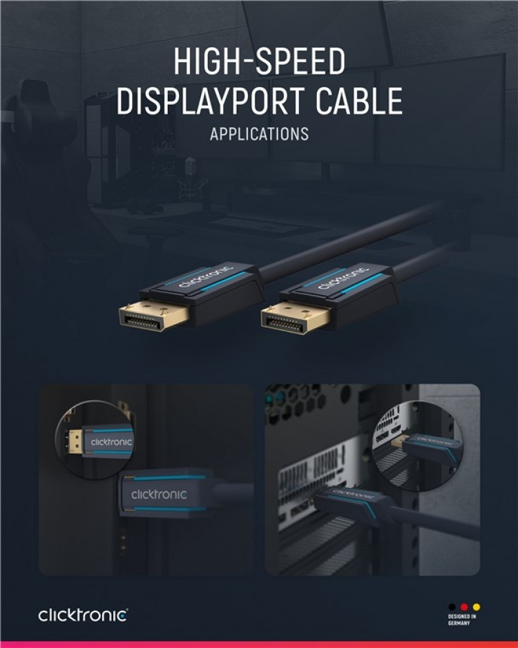 ClickTronic DisplayPort™-kabel Premiumkabel | 1x DisplayPort™-kontakt 1x DisplayPort™-kontakt | 1,0 m | UHD 4K @ 60 Hz