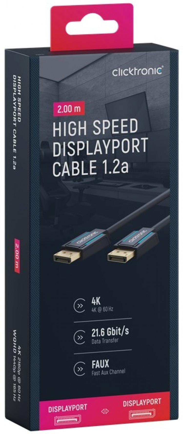 ClickTronic DisplayPort™-kabel Premiumkabel | 1x DisplayPort™-kontakt 1x DisplayPort™-kontakt | 2,0 m | UHD 4K @ 60 Hz