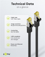 Goobay RJ45 patchkabel S/FTP (PiMF), 500 MHz, med CAT 7 råkabel, svart, 2 m LSZH halogenfri kabelhölje, koppar, RJ45-kontakt (CAT 6A)