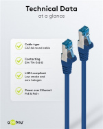Goobay Patchkabel CAT 6A, S/FTP (PiMF), blå, 3 m opparledare (CU), halogenfri kabelhölje (LSZH)