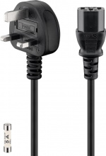Goobay UK kall apparatkabel, 1,5 m, svart Brittisk 3-polig kontakt (typ G, BS 1363) > apparatuttag C13 (IEC-kontakt)