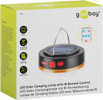 Goobay LED-solcellcampinglampa med IR-fjärrkontroll med 6 ljuslägen, solpanel, Li-ion-batteri 18650 (3,7 V, 2000 mAh), powerbank-funktion och USB-kabel, lämplig för utomhusbruk (IP44)