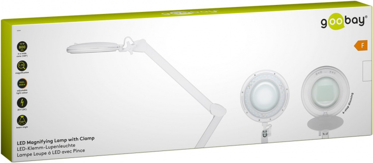 Goobay LED-suurennusvalaisin kiinnikkeellä, 10 W, valkoinen 800 lm, kirkkaus ja valon väri säädettävissä, 127 mm:n lasilinssi, 1,75-kertainen suurennus, 3 dioptriaa Goobay LED-suurennusvalaisin kiinnikkeellä, 10 W, valkoinen 800 lm, kirkkaus ja valon väri säädettävissä, 127 mm:n lasilinssi, 1,75-kertainen suurennus, 3 dioptriaa
