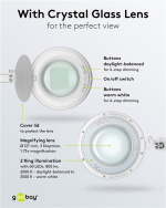 Goobay LED-suurennusvalaisin kiinnikkeellä, 10 W, valkoinen 800 lm, kirkkaus ja valon väri säädettävissä, 127 mm:n lasilinssi, 1,75-kertainen suurennus, 3 dioptriaa Goobay LED-suurennusvalaisin kiinnikkeellä, 10 W, valkoinen 800 lm, kirkkaus ja valon väri säädettävissä, 127 mm:n lasilinssi, 1,75-kertainen suurennus, 3 dioptriaa