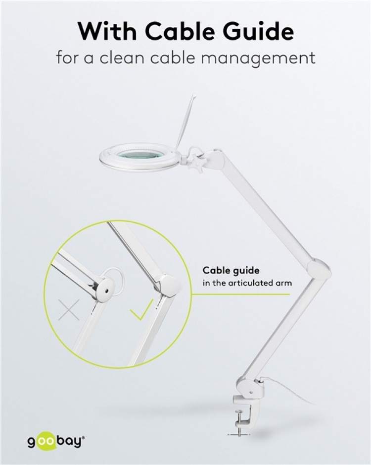 Goobay LED-suurennusvalaisin kiinnikkeellä, 10 W, valkoinen 800 lm, kirkkaus ja valon väri säädettävissä, 127 mm:n lasilinssi, 1,75-kertainen suurennus, 3 dioptriaa Goobay LED-suurennusvalaisin kiinnikkeellä, 10 W, valkoinen 800 lm, kirkkaus ja valon väri säädettävissä, 127 mm:n lasilinssi, 1,75-kertainen suurennus, 3 dioptriaa