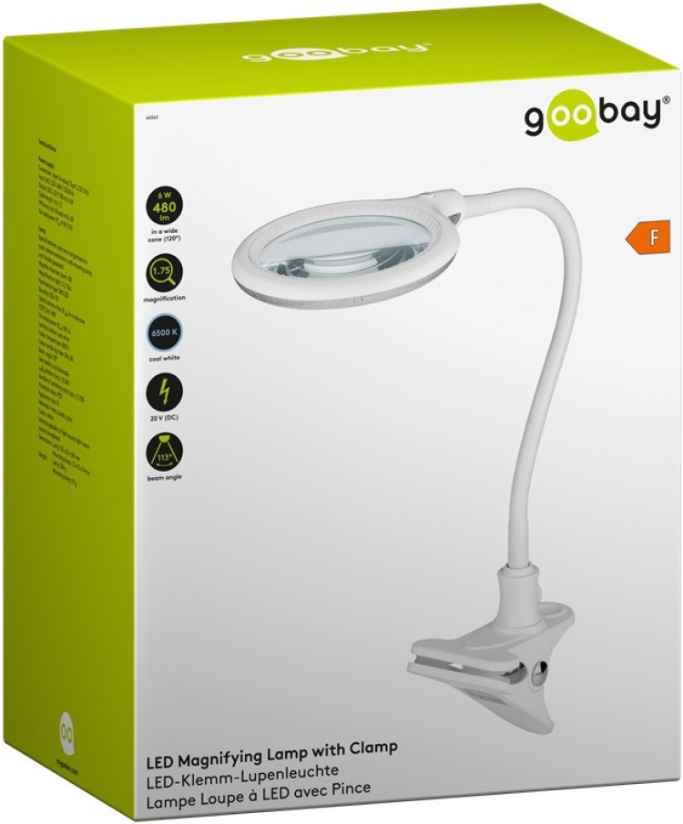 Goobay LED-förstoringslampa med klämma, 6 W, vit 480 lm, 100 mm glaslins, 1,75x förstoring, 3 dioptrier Goobay LED-förstoringslampa med klämma, 6 W, vit 480 lm, 100 mm glaslins, 1,75x förstoring, 3 dioptrier