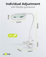 Goobay LED-förstoringslampa med klämma, 6 W, vit 480 lm, 100 mm glaslins, 1,75x förstoring, 3 dioptrier Goobay LED-förstoringslampa med klämma, 6 W, vit 480 lm, 100 mm glaslins, 1,75x förstoring, 3 dioptrier