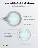 Goobay LED-förstoringslampa med klämma, 6 W, vit 480 lm, 100 mm glaslins, 1,75x förstoring, 3 dioptrier Goobay LED-förstoringslampa med klämma, 6 W, vit 480 lm, 100 mm glaslins, 1,75x förstoring, 3 dioptrier