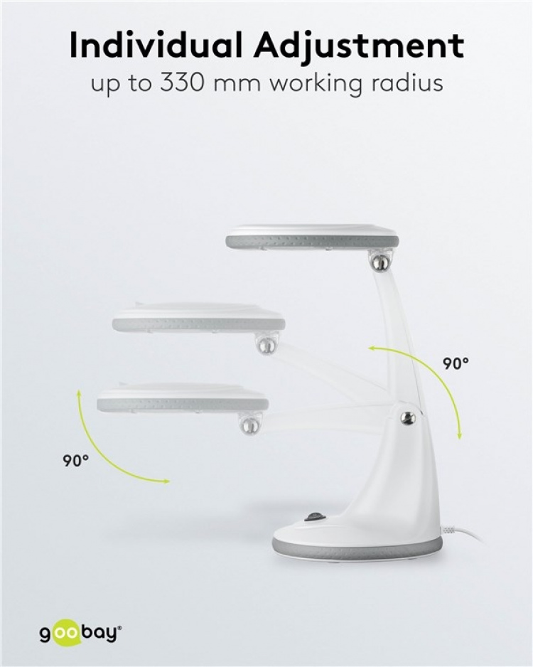 Goobay LED-förstoringslampa med stativ, 6 W, vit 450 lm, 100 mm glaslins, 1,75x förstoring, 3 dioptrier Goobay LED-förstoringslampa med stativ, 6 W, vit 450 lm, 100 mm glaslins, 1,75x förstoring, 3 dioptrier