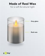 Goobay LED äkta vaxljus i glas, 7,5 x 10 cm vacker och säker ljuslösning för många områden som hem och loggia, kontor eller skolor