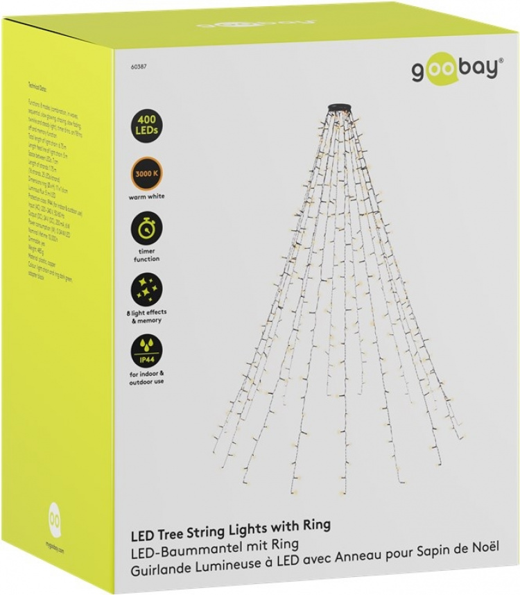 Goobay 400 LED överkast julgransbelysning med ring med timer och minnesfunktion, 8 ljuslägen, 24 V extern transformator, varmvitt (3000 K), för inomhus- och utomhusbruk (IP44) Goobay 400 LED överkast julgransbelysning med ring med timer och minnesfunktion, 8 ljuslägen, 24 V extern transformator, varmvitt (3000 K), för inomhus- och utomhusbruk (IP44)