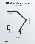 Goobay LED-förstoringslampa med klämma, 10 W, svart 800 lm, ljusstyrka och ljusfärg justerbar, 127 mm glaslins, 1,75x förstoring, 3 dioptrier