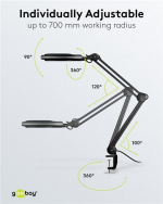 Goobay LED-förstoringslampa med klämma, 8 W, svart 650 lm, 127 mm glaslins, 1,75x förstoring, 3 dioptrier