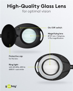 Goobay LED-förstoringslampa med klämma, 8 W, svart 650 lm, 127 mm glaslins, 1,75x förstoring, 3 dioptrier