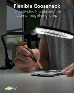 Goobay LED-förstoringslampa med stativ/klämma, 6 W, svart 480 lm, 100 mm glaslins, 1,75x förstoring, 3 dioptrier