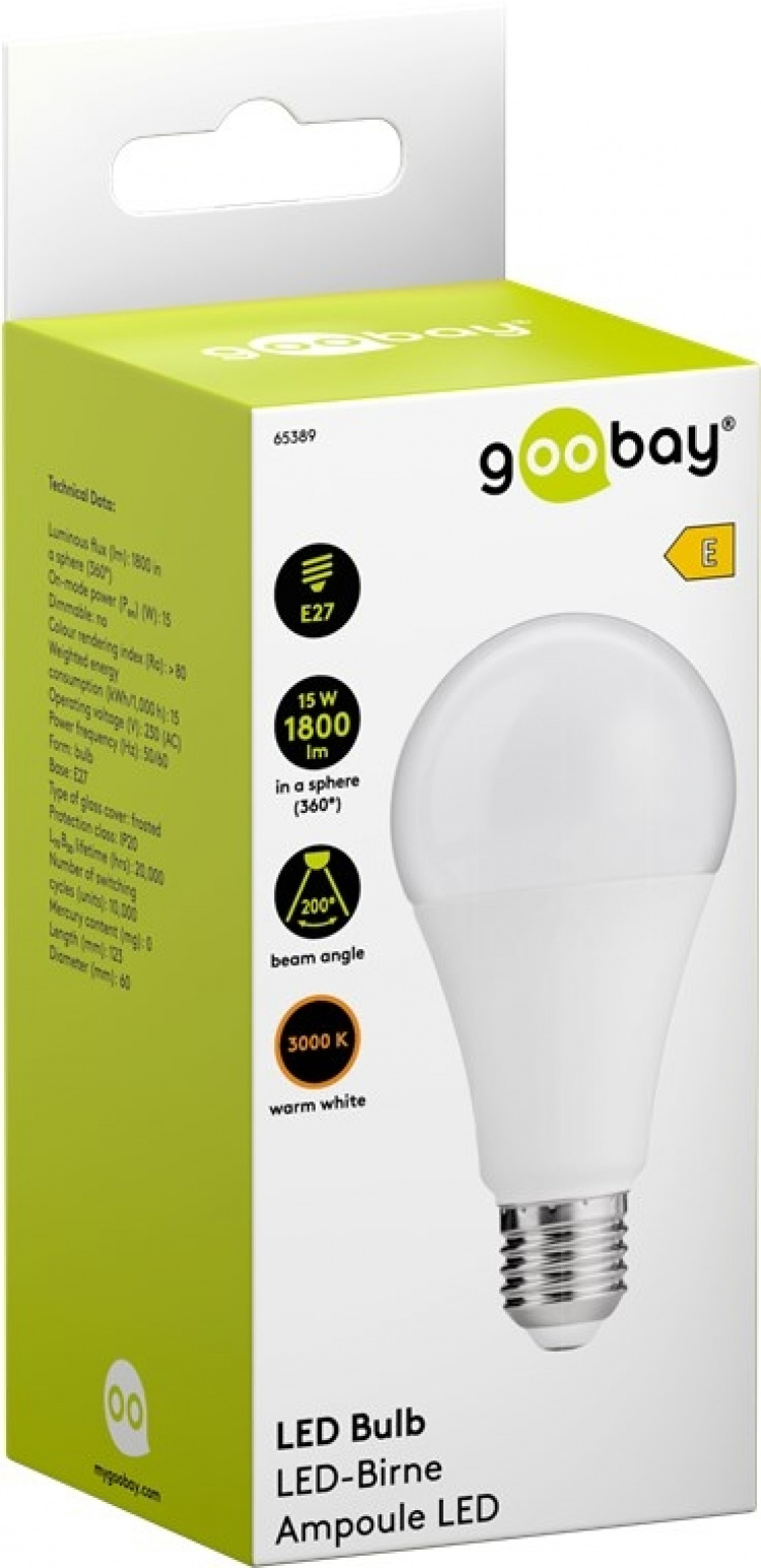 Goobay LED-lampa, 15 W sockel E27, varmvit, ej dimbar Goobay LED-lampa, 15 W sockel E27, varmvit, ej dimbar